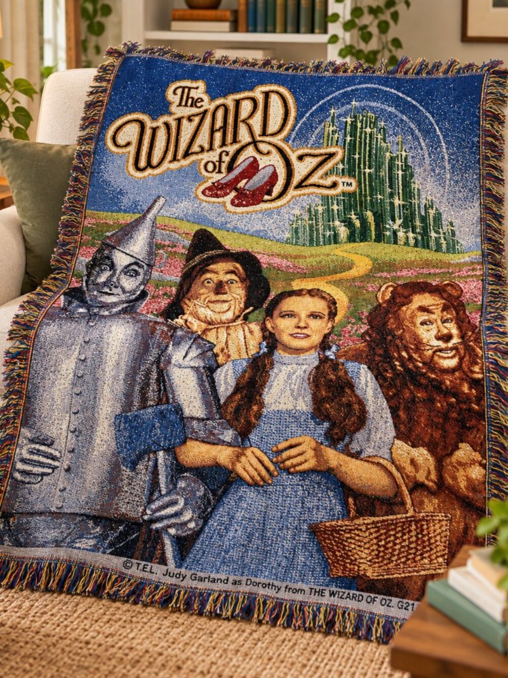 Wizard of Oz Woven Tapestry Throw Blanket Fringe Dorothy Judy Garland USA Made